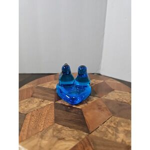 Terra Studios Bluebird of Happiness Double Bird Heart Figurine 1997 Signed Glass